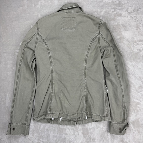 Vtg American Eagle Distressed Army Green Canvas Cargo Field Jacket Women's Small - Picture 7 of 12